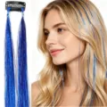 60cm clip-on laser shiny tinsel hair extensions blue synthetic sparkly hair strands for party - Blue