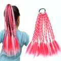 Colorful synthetic fiber braided ponytail hair extension with elastic band for styling. - Peach Pink + Pink