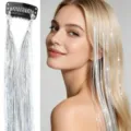60cm clip-on silver hair tinsel extension shiny synthetic hair piece for cosplay party - Silver