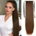 Extensión de coleta larga y lacia sintética de 60 cm con cinta ideal para mujeres. - Tostado