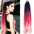 Extension capelli treccia coda di cavallo sfumata 60cm per festival e festa cosplay. - Viola Scuro E Pesca E Rosa