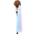 Close up detail of colorful synthetic hair extension, 70cm gradient ponytail braid. - 1-Piece / Mixed Gradient Color