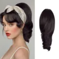 Estensione coda di cavallo sintetica riccia con molla 25cm parrucca capelli donna - Marrone nero