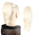 Extension de queue de cheval synthétique blonde bouclée avec pince pour femme 25cm. - Blanc Cassé