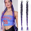 Synthetic hair extensions with colorful tinsel braided ponytail 55cm long hair piece - 1 Piece/Pack / Dark Purple Gradient Navy Blue