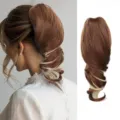 Queue de Cheval à Pince Synthétique Cheveux Bouclés Courts Mèche Blonde Marron 25cm - Brun + Blanc Cassé