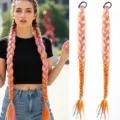 Gradient synthetic braided ponytail hair extension with metallic tinsel threads, 55cm - 1 Piece/Pack / Warm Orange Gradient Orange Red