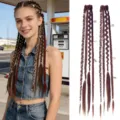 Πλεγμένες προεκτάσεις μαλλιών boho στυλ με χαριτωμένα μεταλλικά κλιπ αστέρι για γυναίκες - Καφέ Και Κόκκινο Κρασί