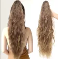 26 inch synthetic wavy ponytail wig with claw clip gradient curly hair extension for women - Brown