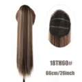 Extension de coleta larga y lacia sintética con cordón de ajuste de 26 pulgadas mechas marrones - Coleta Lisa / 18TH60 (Reflejos Rubio Ceniza)