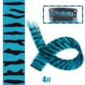 Synthetic clip-in hair extension blue black animal print highlight hair piece variant 4# - Lake Blue Texture