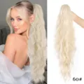 Détail d'extension de queue de cheval ondulée synthétique, perruque griffe blonde 66cm. - Blond Platine (60#)