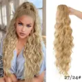 Synthetische watergolf klauw clip paardenstaart haarverlenging 66cm 190g blonde krullend haar - Honingblond Ombre (27/24#)