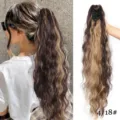 Synthetische golvende klauwclip paardenstaart haarverlenging 66cm met bruine highlights - Donkerbruin Highlight (4/18#)