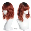 Ombre short wavy bob synthetic wig with bangs for women natural looking daily wear 35cm - Black Reddish Brown Mix
