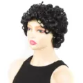 Synthetic black short curly wig for women, fluffy daily wear curly hair cap for European style. - Black
