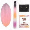 Synthetic gradient hair extension detail, 55cm clip-in colorful rainbow hairpiece. - Straight One-Piece Clip In (1#) / Length 55cm-20g / Rainbow Straight (97-1)