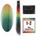 Detail view of rainbow gradient hair extension clip, 55cm long, clip-in design for easy styling. - One-Piece Clip In (1-2) / Length 55cm-16g / 4-Color Gradient (61-2)