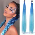 Blue synthetic hair extension ponytail with metallic tinsel, 26 inch braided hair piece for festival. - 1 Pair / Royal Blue And Sky Blue