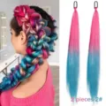 Colorful synthetic hair extension braid with rubber band gradient pink blue tinsel hair pieces - Peach Pink And Lake Blue