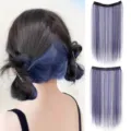 Rallonge de cheveux raides a clip en U meche coloree postiche synthetique quotidien - Bleu Poussiéreux