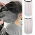 Extension cheveux raides une pièce U forme mèches clip synthétique perruque femmes usage quotidien - Gris Thé Blanc