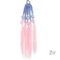 Colorful synthetic gradient bubble braid hair extension detail, blue and pink braided hair piece. - Light Blue Sakura Pink Gradient Bubble Braid
