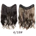 Vue detaillee d'extensions de cheveux synthetiques ondulees ombre a 5 clips en V. - EX66-4/18 (Brun Clair Méché)