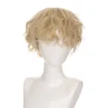 Mens short curly blonde wig synthetic hair cosplay high temperature fiber for daily wear - Machine-made (AK06-6) / Golden Yellow