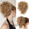Synthetic curly hair bun extension fluffy messy wavy updo hairpiece with drawstring style. - Ash Blonde Mix