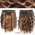 Extension per capelli sintetici con clip a onda d'acqua ricci 4 pz marrone e biondo - Onda d'Acqua Set da 4 Pezzi (2H30#)