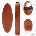 Close-up detail view of 70cm synthetic straight ponytail hair extension in copper brown. - Copper Red (350)