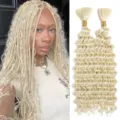 Extensions de cheveux synthétiques vagues profondes blondes 46cm 160g mèche de tressage femme - 1 Paire / Or clair