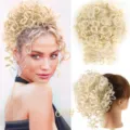 Curly wavy hair bun synthetic hair extension fluffy messy wig piece for women daily styling - Bleach Blonde