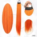 Long straight orange synthetic ponytail hair extension with rubber band tie, 70cm soft hair piece. - Bright Orange (18C)