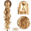 Extensión de Cabello Cola de Caballo Larga Ondulada Sintética con Pinza Dorado - 55cm / 103 (Rubio Dorado)