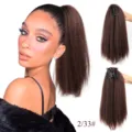 Synthetische Yaki Glatt Krallenclip Pferdeschwanz Extension 30cm Detailansicht Haartextur. - 30cm / Braun Mischung (2/33)