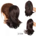 Synthetische paardenstaart haarverlenging klemclip krullend bruin pruikstuk voor dames - 30cm / Donkerbruin Kastanjebruin Mix