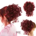 Synthetic curly wavy hair bun extension, messy updo hairpiece for daily party wear. - Burgundy