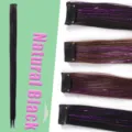 Extension de cheveux à clip avec tinsel laser, pièce raide de 60cm pour coiffure. - Noir Naturel / Fil Violet