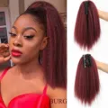Synthetic claw clip ponytail extension yaki straight burgundy hair piece for daily wear - Burgundy (BURG)