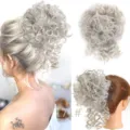 Synthetic curly hair bun extension scrunchie messy wavy updo hairpiece for women styling detail - Tan
