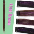 Extension de cheveux synthétiques à clip en une pièce avec mèches brillantes et colorées. - Brun Clair / Fil Violet
