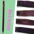 Extension de cheveux à clip synthétique avec tinsel métallique, pièce de 60 cm. - Brun Foncé / Fil Violet