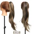 Extension capelli sintetici coda di cavallo mossa con molletta naturale riccia donna - 45cm / 8H24 (Castano Riflessi Biondi)