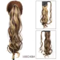 Synthetische golvende paardenstaart haarverlenging klittenband krullend haarstuk detail. - Donkerbruin met goudbruine highlights (10H24B)