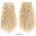 Vista dettagliata di extension per capelli sintetici ricci 7pz, biondi ondulati da 50cm. - Set da 7 Pezzi Onde di Mais / Oro Misto (16H613)