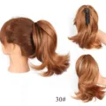 Extension de queue de cheval synthétique bouclée pince 30# marron clair pour femmes - Beige