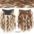 Extensions di capelli sintetici ricci in set da 4 clip marrone biondo 30 cm - Onda d'Acqua Set da 4 Pezzi (12H60#)
