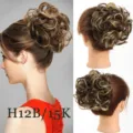 Detail d'extension de chignon boucle synthetique, postiche ondule naturel avec peigne, teintes. - H12B/15K Couleur Mixte